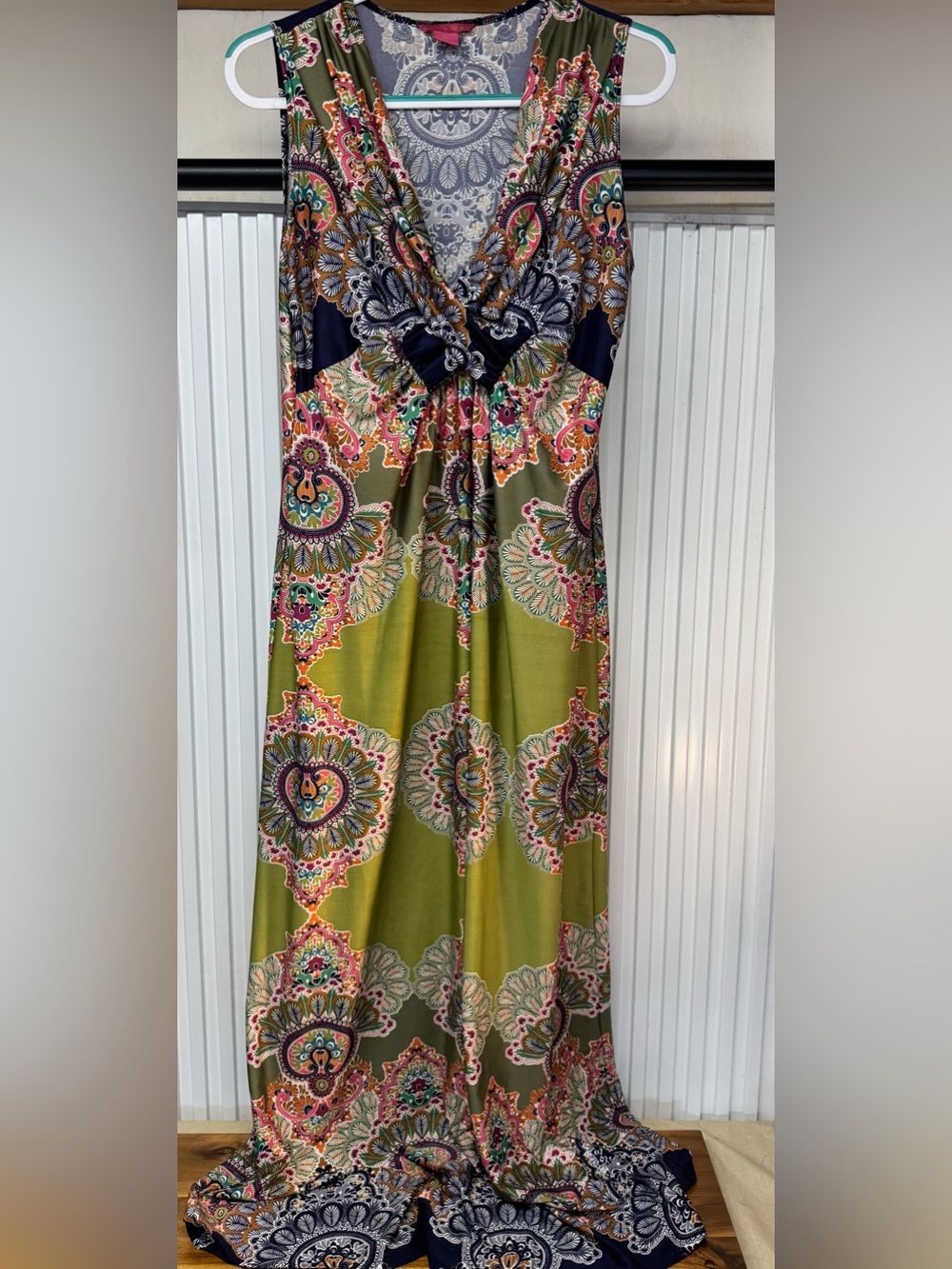 Sunny Leigh Y2K Chartreuse Multicolor Flare Maxi Dress Sleeveless XL